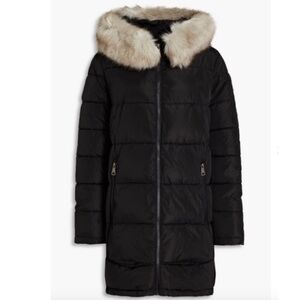 NWT DKNY Faux fur-trimmed quilted shell hooded coat Size XS